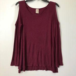 Cold Shoulder Top Garnet Maroon Long Sleeve Fall